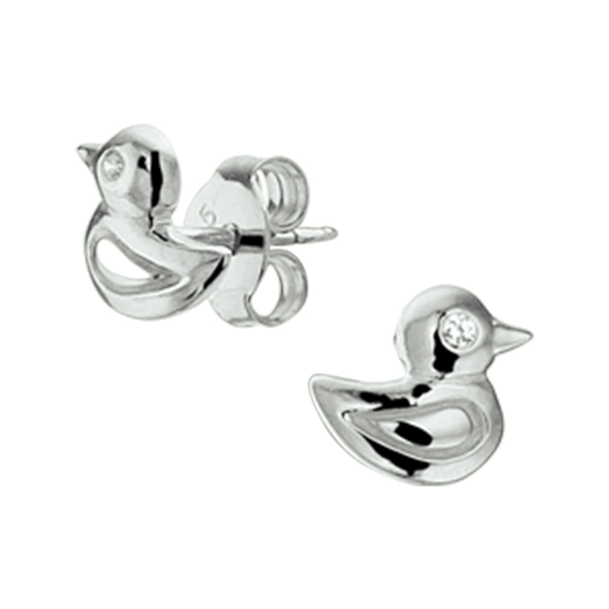 Zilveren oorknoppen eend, zirkonia
