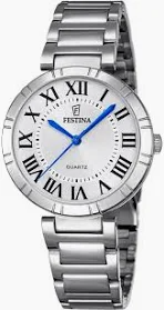 Dames uurwerk in staal met een metaalband. Hetuurwerk heeft romeinse aanduidingen.