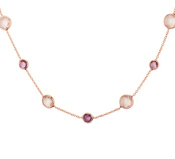 Ros&eacute; gouden collier met amethyst en rozenkwarts