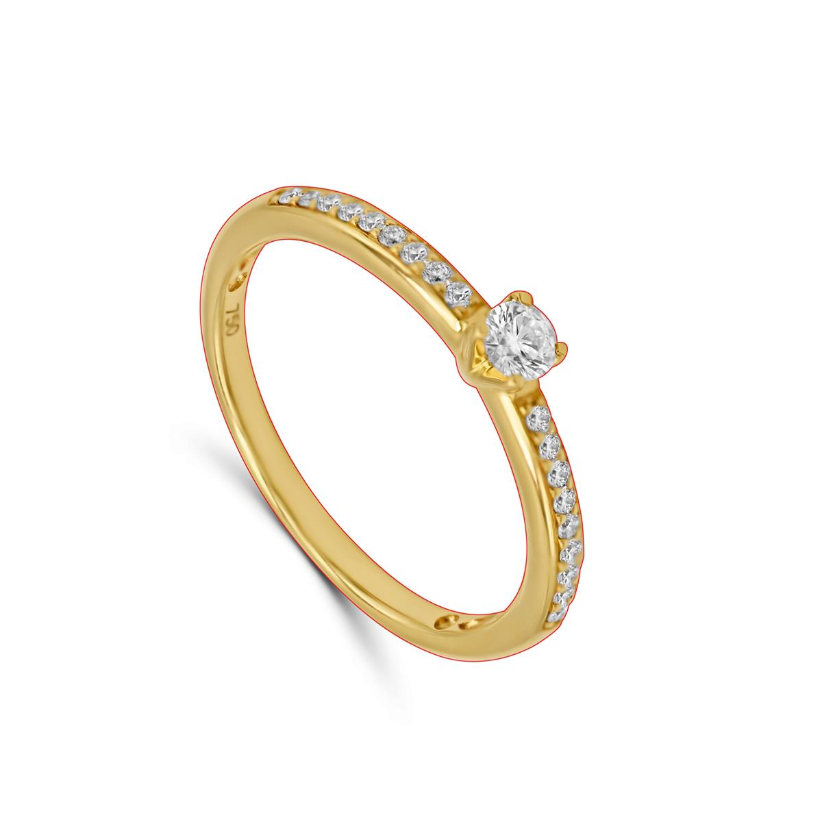 Ring in geel goud 18 k met natuurlijke diamant 0.22 ct 