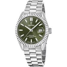 Dames/Heren uurwerk in staal met een metaalband. De uitvoering is gelijk aan een Rolex model met een groene
wijzerplaat. 