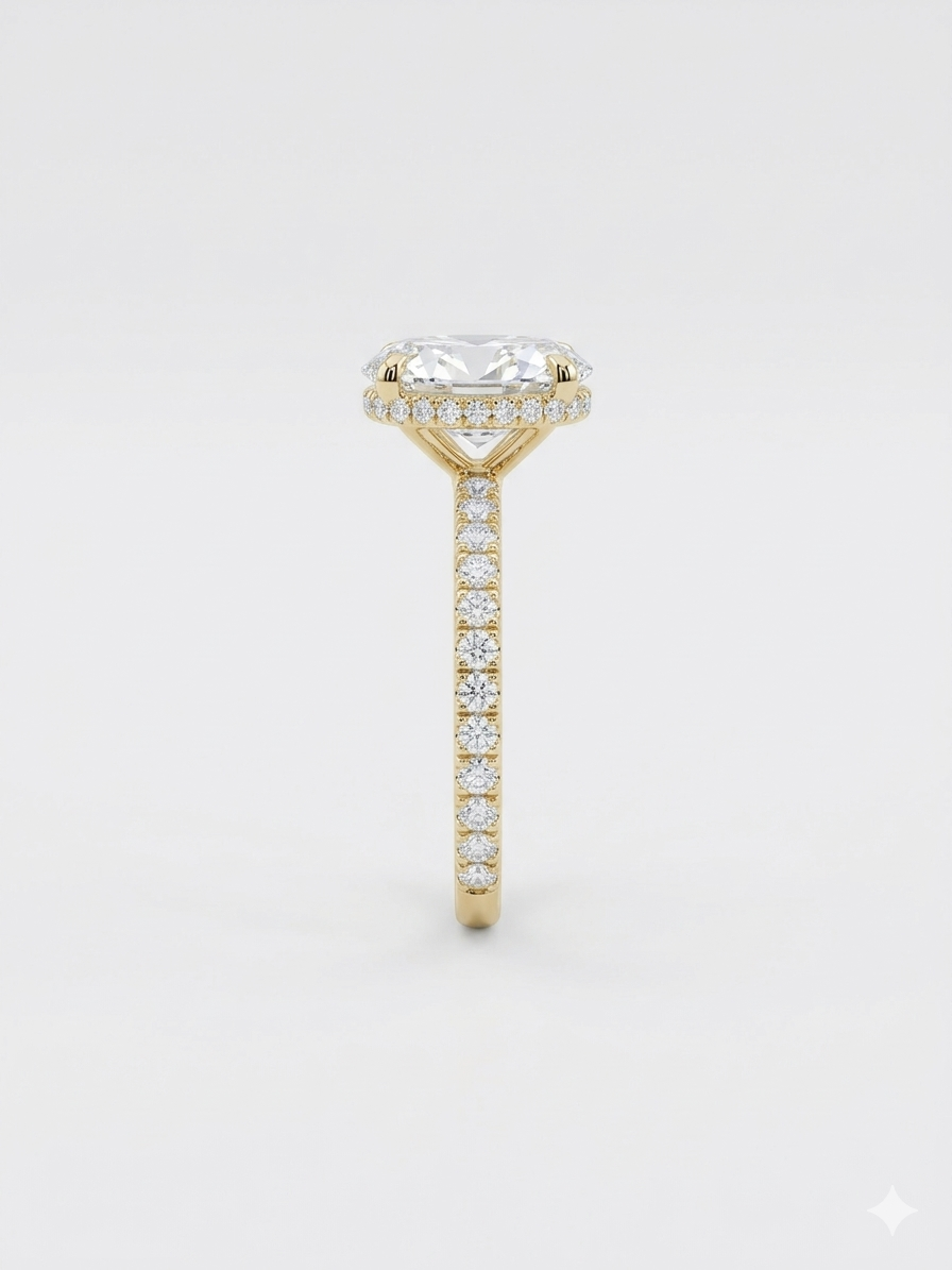 De Ovaal geslepen lab diamant verlovingsring met pav&eacute; band, modelnummer LD23525, is een schitterend sieraad. Gemaakt van 14-karaats goud, met een 2.54 crt D/VS1 ovale labdiamant. Perfect voor verlovingen, draagt deze ring elegant op elke ringmaat 53 vinger. Combineer met andere gouden sieraden voor een verfijnde uitstraling. Ideaal als tijdloze verlovingsring.

Ring wordt geleverd met een IGI diamanten certificaat 