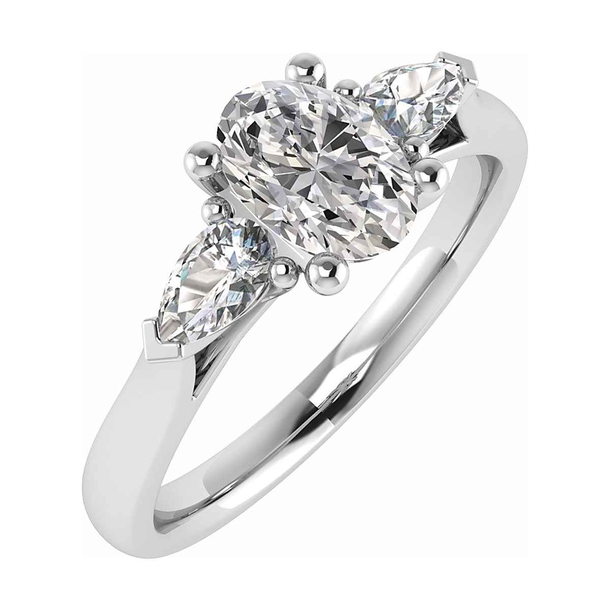 Deze prachtige 14k witgouden ring, modelnummer LD23516, is voorzien van een ovale, lab-gekweekte diamant van 0,81 karaat met pure E-kleur en VS1-zuiverheid, geflankeerd door twee peervormige diamanten. Ideaal als verlovingsring, maat 53. Perfect voor een speciale gelegenheid. Draag met vertrouwen en laat het prachtige witte goud en de schitterende diamanten stralen.

Ring wordt geleverd met een IGI diamanten certificaat