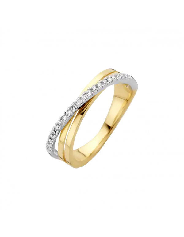 De twee goud kleuren van briljant ring ENNA geven de ring een stralende look. ENNA heeft 0.16 crt. H/Si briljant geslepen diamant.