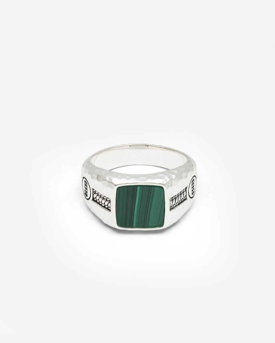 Tannguh Small Ring Malachite Zilver maat 20