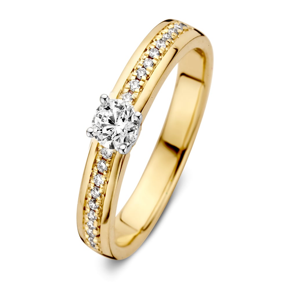 Geelgouden ring met briljant en zijstenen