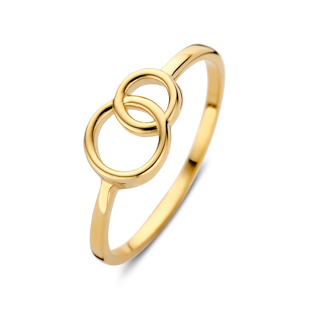 Geelgouden ring met twee verbonden cirkels. 