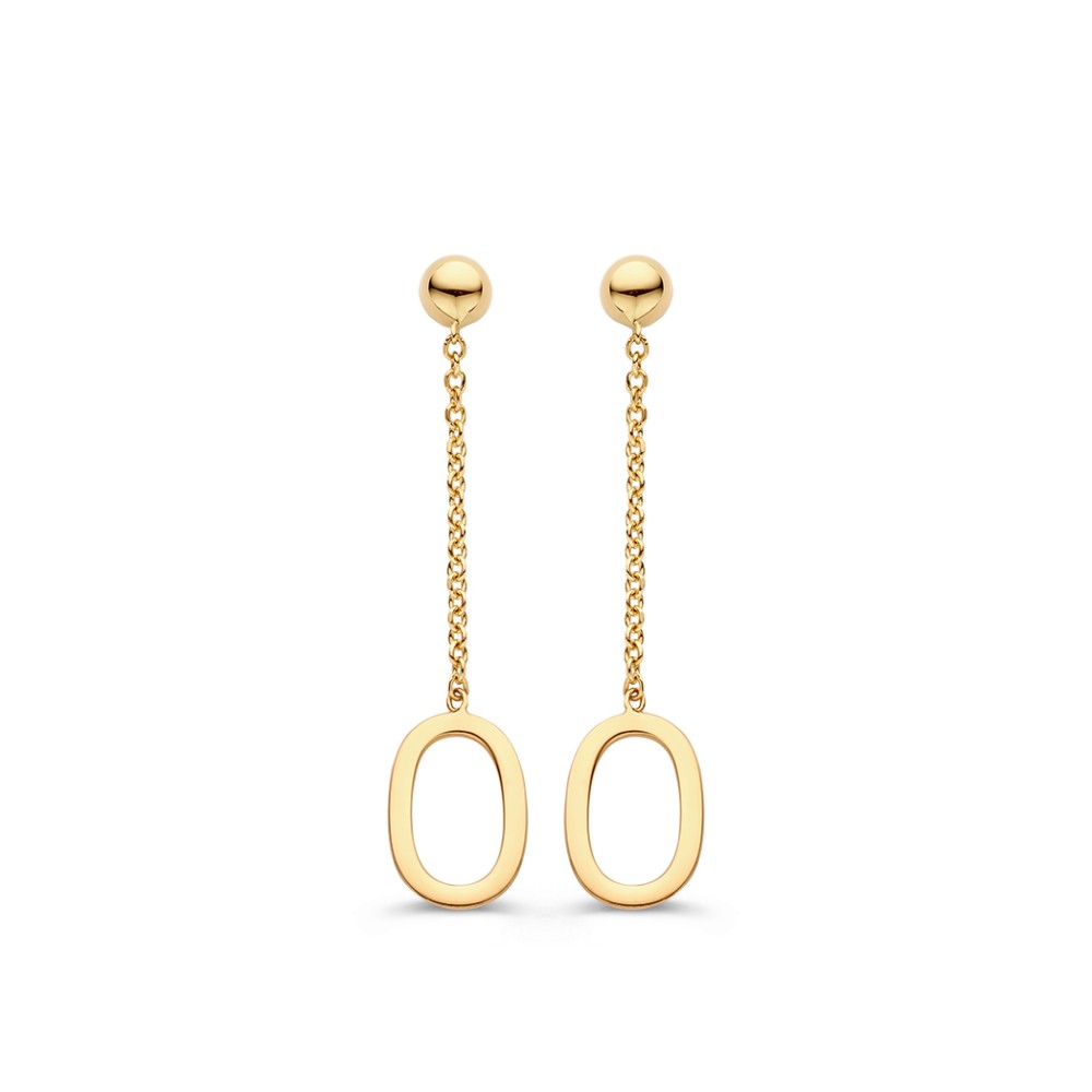 Gouden oorsteker oorbel, met anker schakel en cirkel hanger

