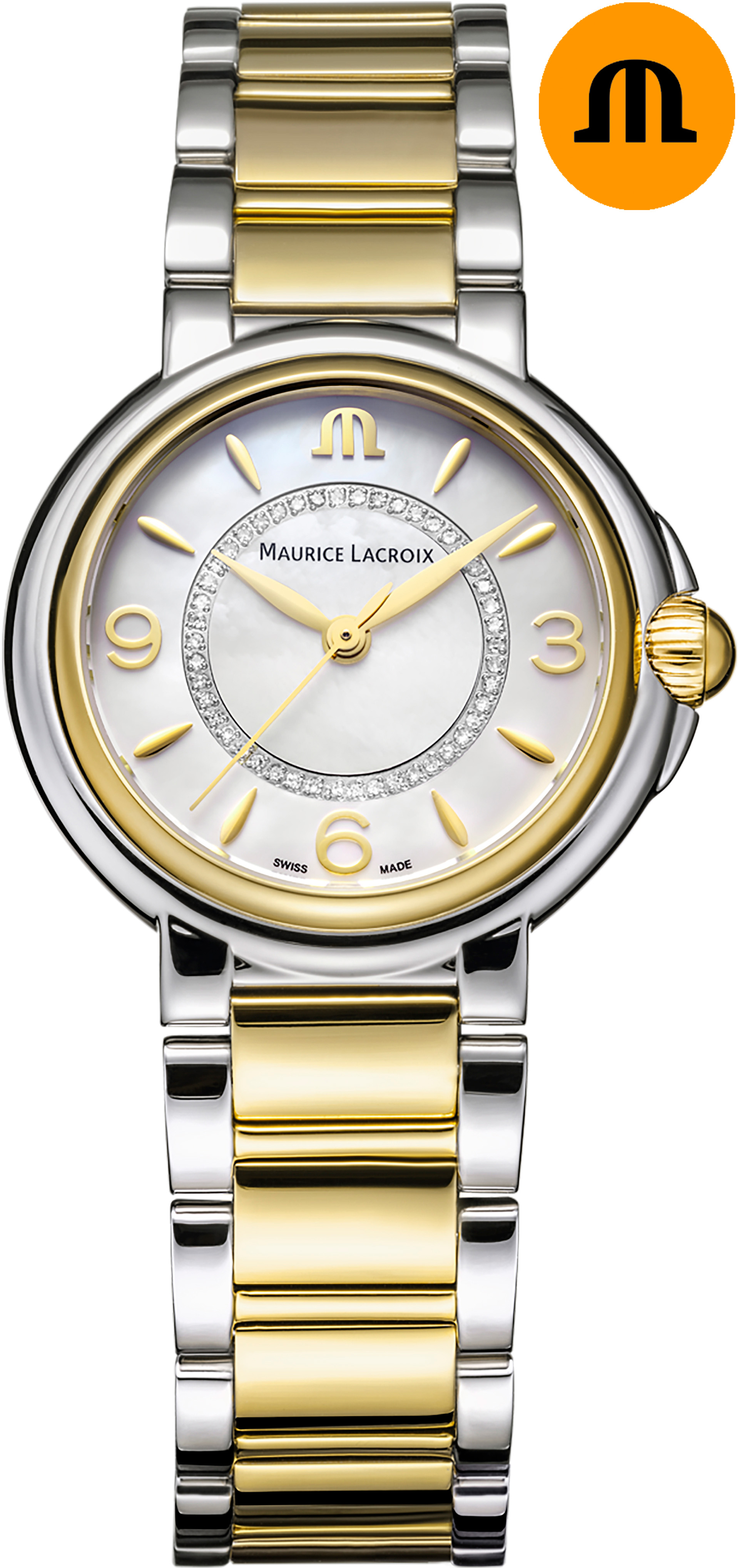 Dit is een horloge van het merk Maurice Lacroix gemaakt voor dames.
De specificaties zijn als volgt:
Kastmaat: 32 mm
Kastdikte: 9
Bandbreedte: 17
Waterdichtheid: 3 ATM / 30 Meter / 100 Feet