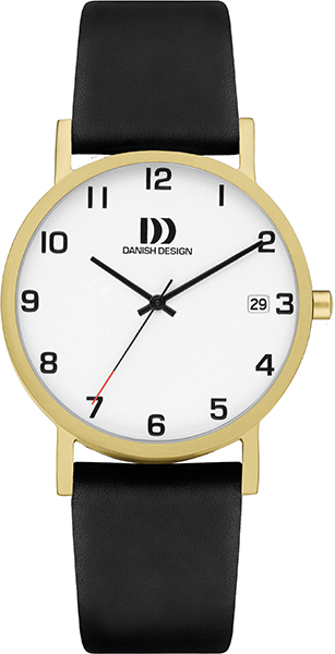 Danish Design Rhine,  biedt een analoog uurwerk met cijfers. Dit quartz uurwerk heeft een datumfunctie. De kast is rond, goudkleurig en van titanium, met mineraalglas. Het horloge heeft een zwarte echte leren band en is nikkelvrij en anti-allergisch. Ideaal voor dagelijks gebruik dankzij het elegante ontwerp en comfortabele draagbaarheid.