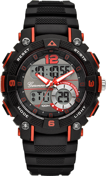 Dit is een horloge van het merk Garonne gemaakt voor jongens.
De specificaties zijn als volgt:
Kastmaat: 38 mm
Kastdikte: 15,2 mm
Bandlengte: 177
Bandbreedte: 16
Waterdichtheid: 10 ATM / 100 Meter / 330 Feet
Dit horloge heeft de volgende functies/eigenschappen:
Datumaanduiding
Dagaanduiding
Alarm
Stopwatch