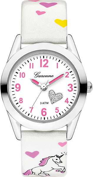 Dit is een horloge van het merk Garonne gemaakt voor meisjes.
De specificaties zijn als volgt:
Kastmaat: 27 mm
Kastdikte: 7.9 mm
Bandlengte: 170
Bandbreedte: 14
Waterdichtheid: 3 ATM / 30 Meter / 100 Feet