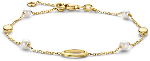 De SWING JEWELS ARMBAND SWCB10254-Y14 is een elegante gouden armband, gemaakt van 14-karaats geelgoud zonder glans. De armband bevat zoetwaterparels, wat een verfijnde uitstraling geeft. Draag deze armband solo voor een subtiele look of combineer met andere armbanden voor een gelaagd effect. Perfect voor zowel dagelijkse als speciale gelegenheden.
