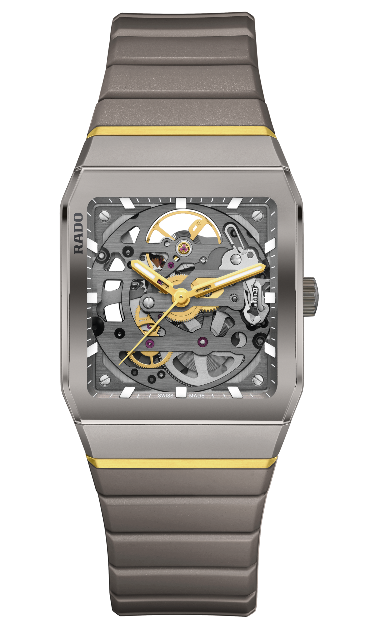 De Rado Anatom Automatic Skeleton R10206109 is een stijlvol horloge met een keramische rechthoekige kast en grijze siliconen band. Voorzien van een analoge automatische beweging, saffierglas en Zwitserse precisie. Perfect voor dagelijks gebruik. Draag het om de pols voor een elegante, moderne look. 