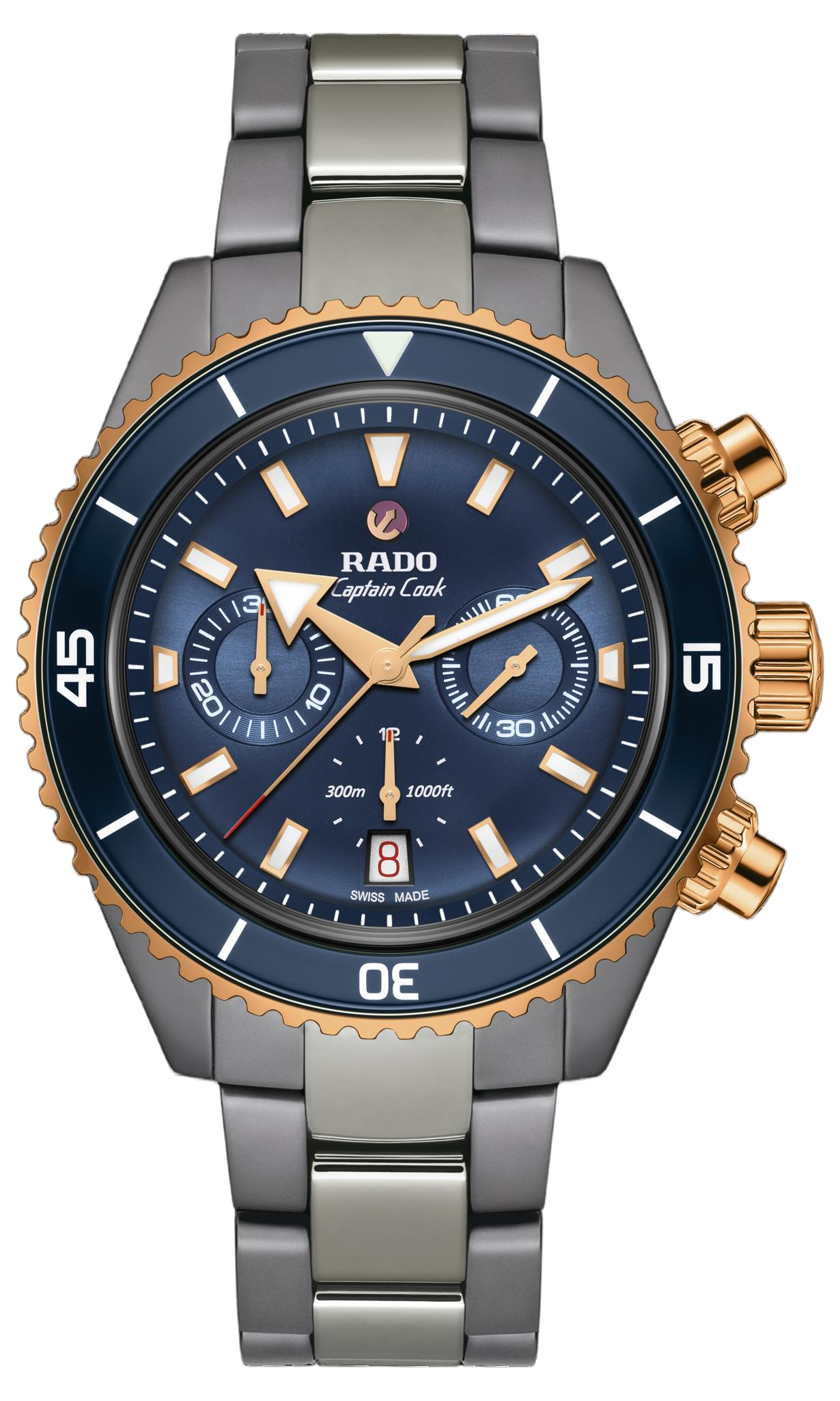 De Rado Captain Cook R32195202 is een luxe polshorloge met een keramische behuizing en band, een blauwe wijzerplaat met strepenindex, en saffierglas. Het is anti-allergisch en heeft een automatisch Zwitsers uurwerk met datumweergave. Perfect voor dagelijks gebruik en formele gelegenheden, draag het met stijl bij zowel casual als zakelijke outfits. 