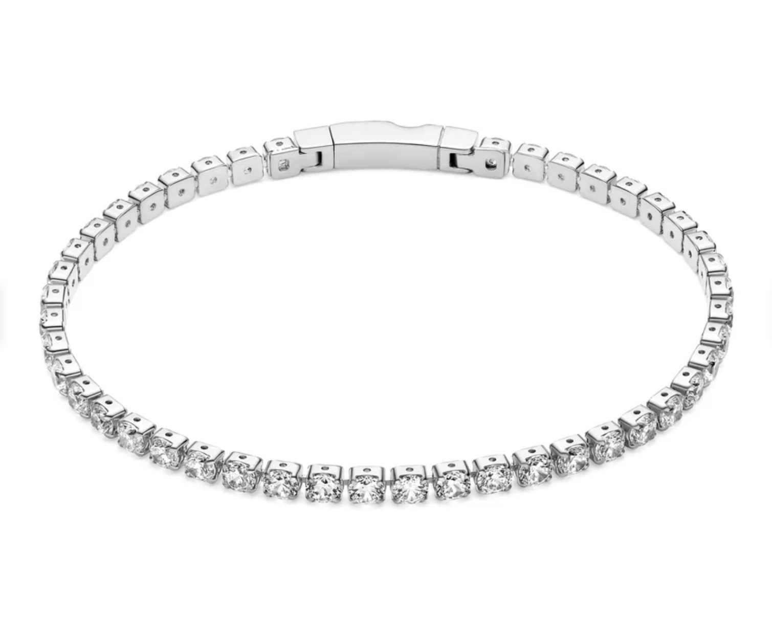 Armband gemaakt van 925 sterling zilver met rhodiumcoating, gepolijst oppervlak en bezet met gefacetteerde witte zirkonia.