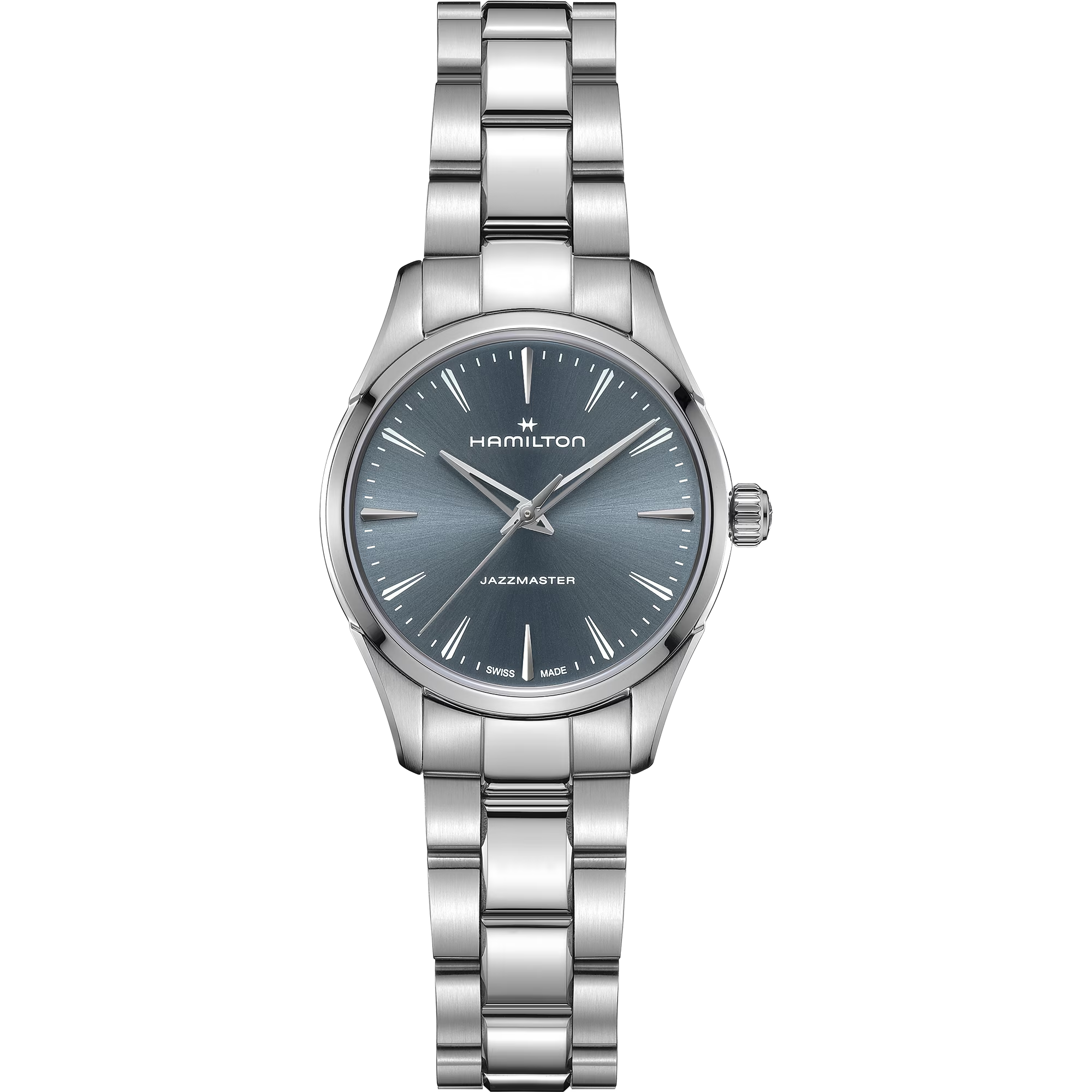 De Hamilton Jazzmaster Quartz H32301141 is een elegante polshorloge met Zwitserse quartz-beweging. Dit horloge heeft een blauwe wijzerplaat met streepindex, saffierglas, en een roestvrijstalen kast en band in zilverkleur. Het is hypoallergeen en waterbestendig tot 5 ATM. Perfect voor dagelijks gebruik, zowel informeel als zakelijk. Draag hem om je pols voor een verfijnde uitstraling.