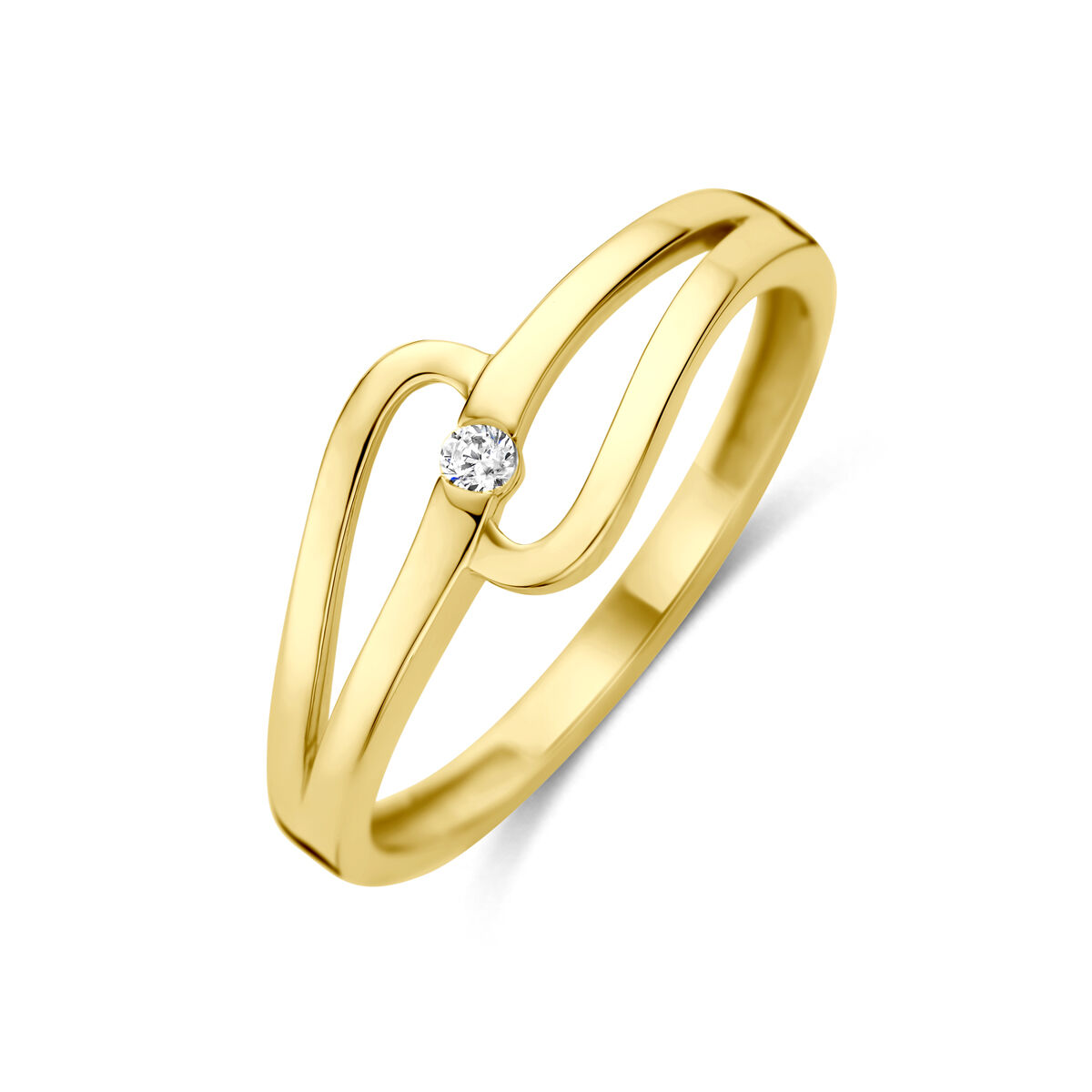 14k Geelgouden ring met zirkonia. De ring heeft een breedte van 7.5mm.