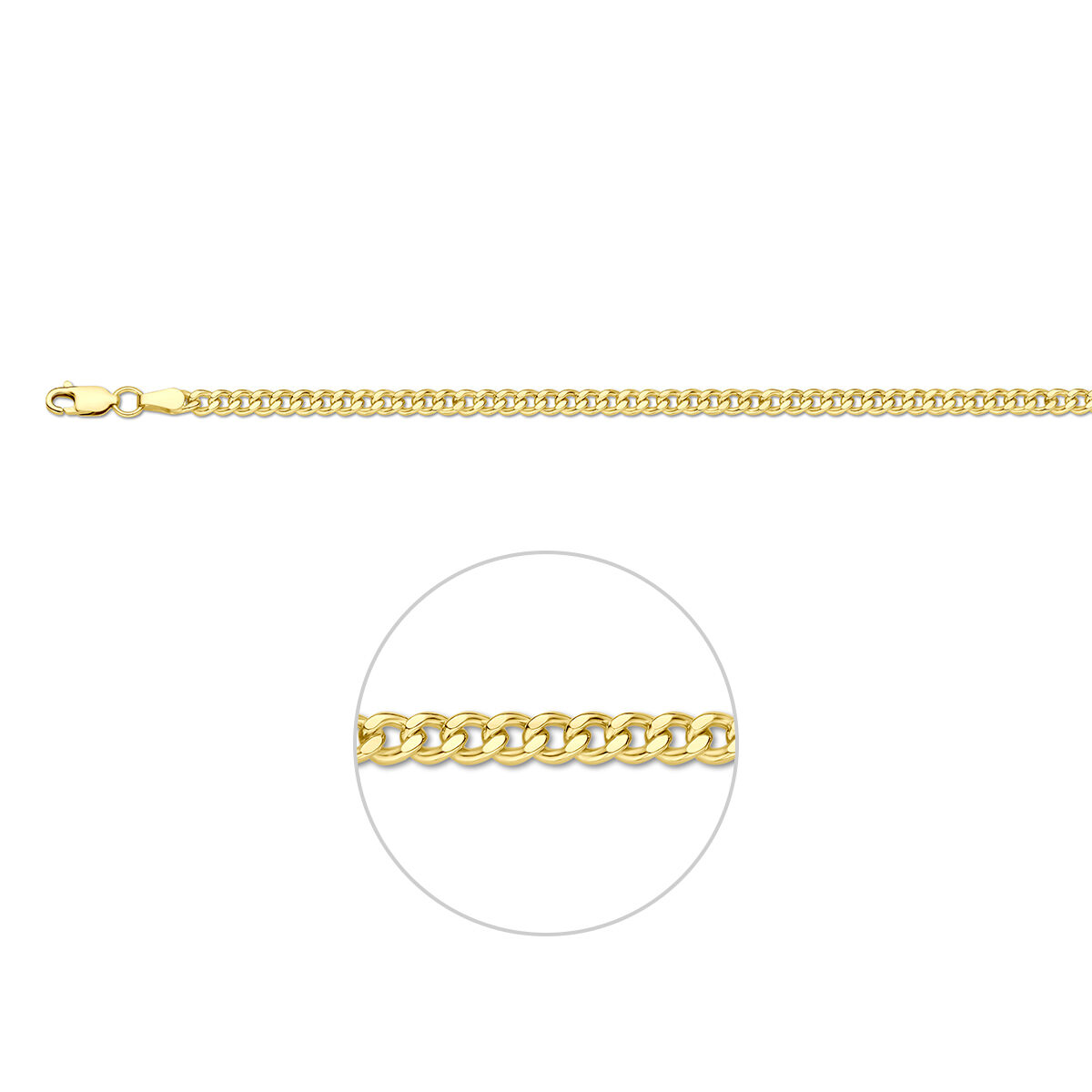 Gouden armband met een kern van zilver , lengte 19 cm.