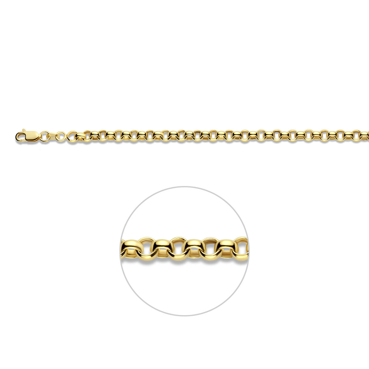 Gouden armband met een kern van zilver , lengte 19 cm.