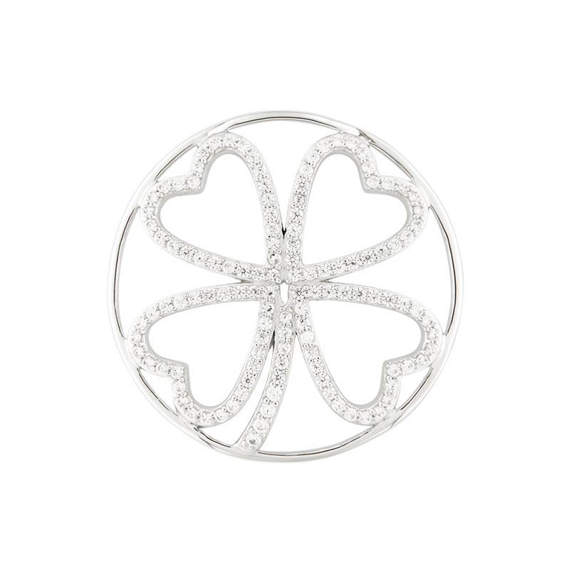 Zilver klavertje met hartje van zirkonia 