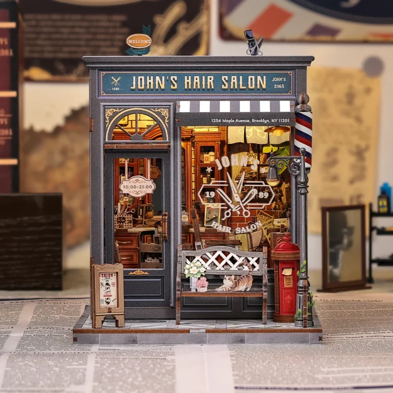 Stap binnen in een charmante, sfeervolle miniatuurwereld met de Cutebee 3D DIY Huisje &ndash; John&rsquo;s Hair Salon (CWGC215). Dit knusse kapsalonhuisje vangt de gezellige sfeer van een buurtzaak, vol kleine details die het leven in een levendige winkel tot leven brengen.

Met zorgvuldig uitgesneden houten onderdelen, gedetailleerde accessoires en LED-verlichting bouw je stap voor stap een charmante sc&egrave;ne. Van de stoelen en spiegels tot de kapsalonaccessoires en warme verlichting &mdash; elk element geeft karakter en maakt het huisje een echte blikvanger.

John&rsquo;s Hair Salon is niet alleen een knutselproject; het is een creatieve ervaring die ontspanning en plezier combineert. Terwijl je bouwt, ontstaat een uniek decoratiestuk dat je boekenkast of kamer opvrolijkt en een gezellige sfeer toevoegt.