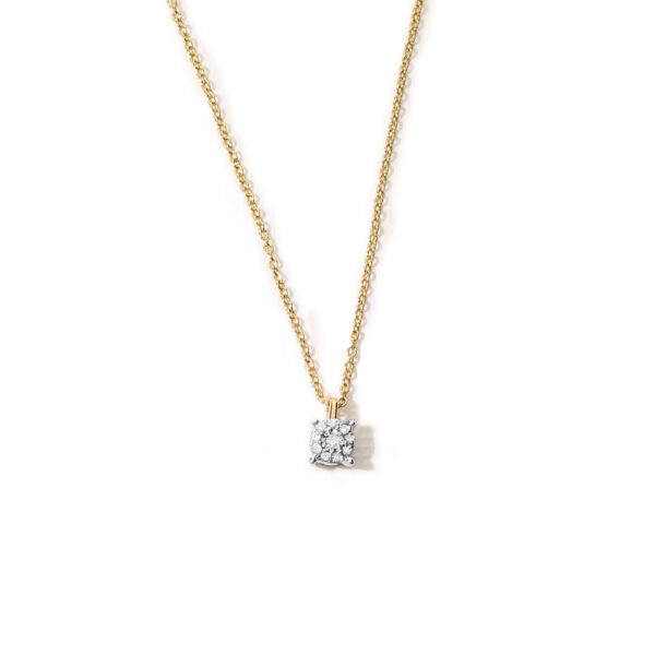 Gouden collier met diamanthanger met 0.02ct., draaglengte 42 en 45cm.