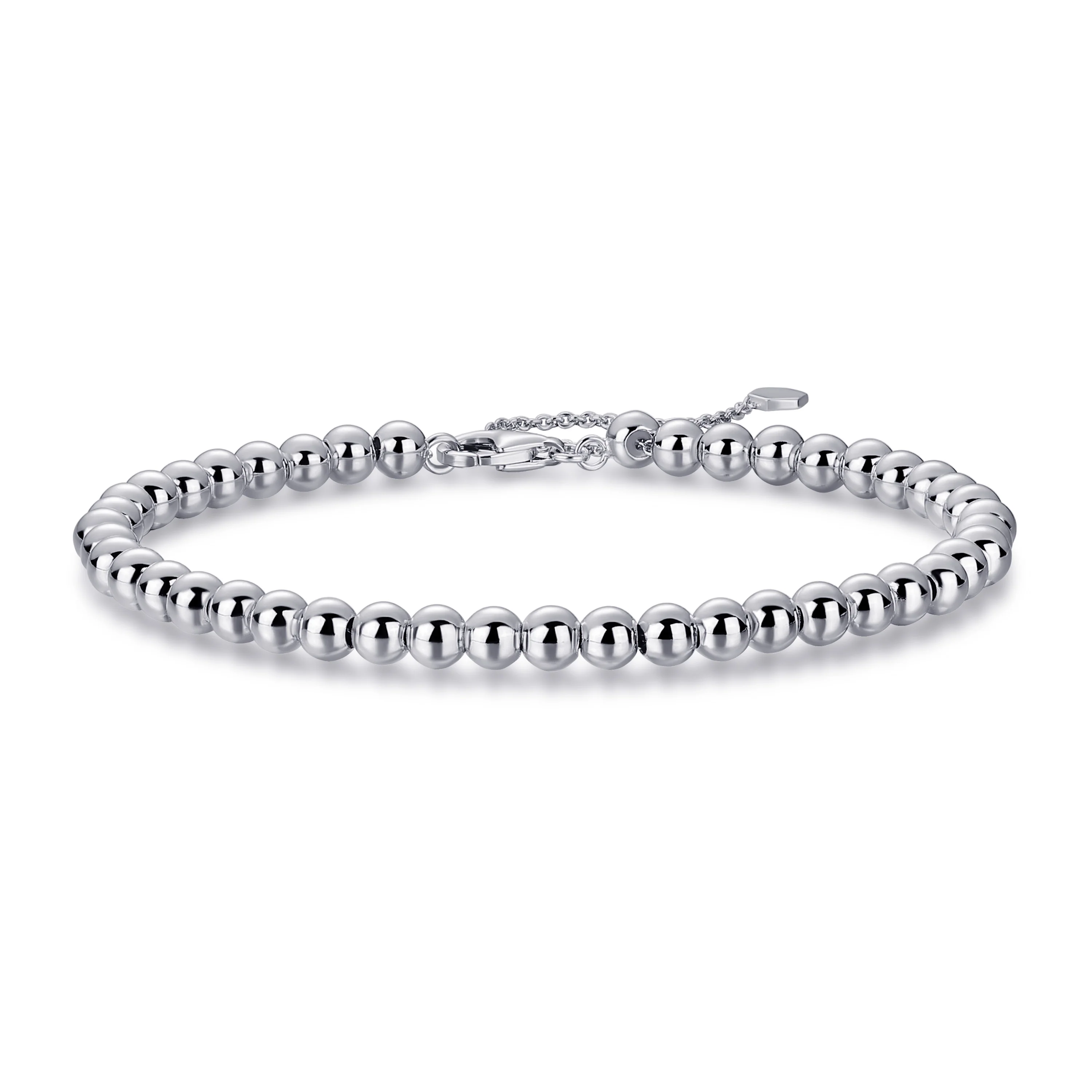This stylish Beaded Chain Bracelet is made from smooth polished sterling silver beads. Its classic, timeless design is the perfect accessory to add a touch of elegance to any outfit. You can combine this bracelet with other bracelets for the ultimate arm candy.
