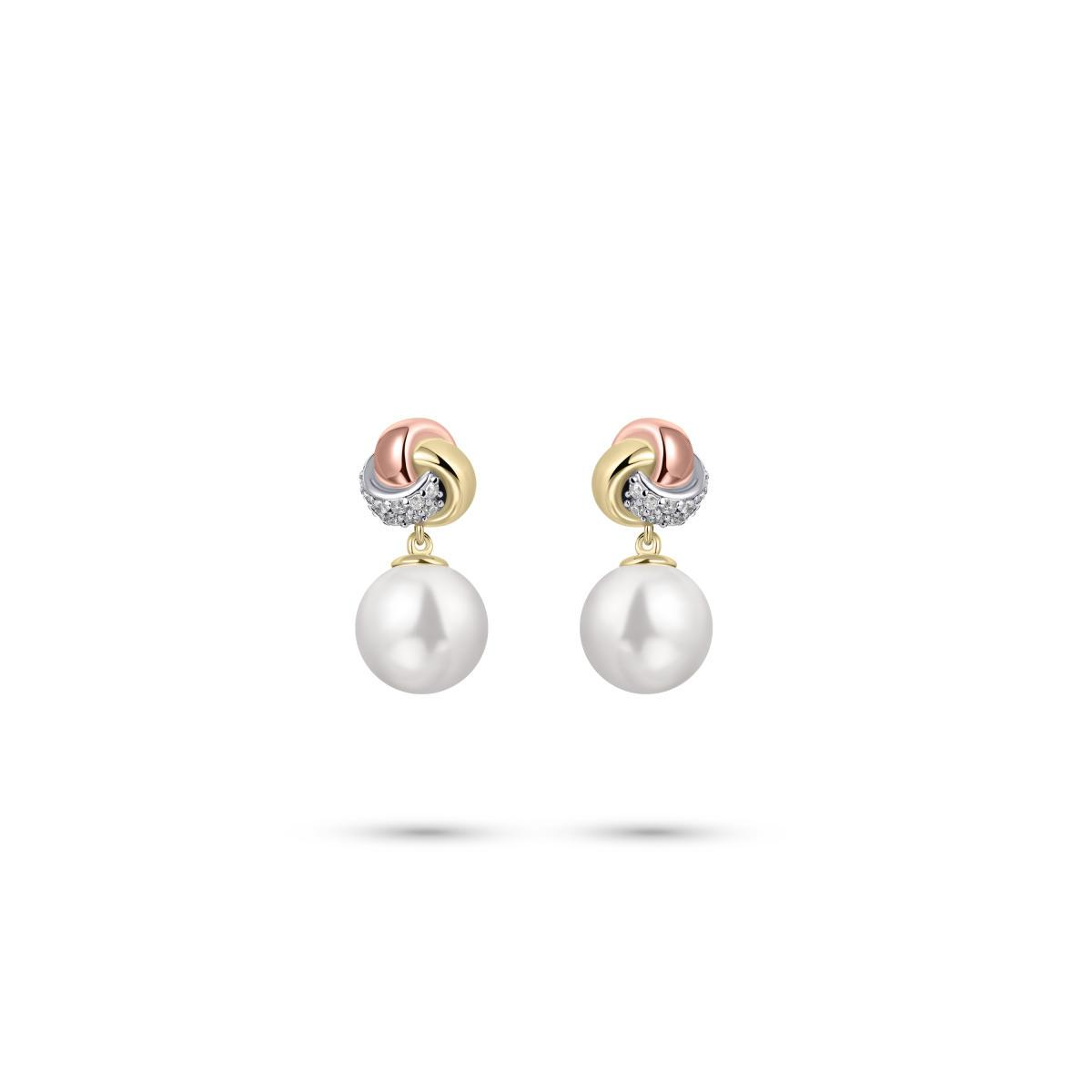 Gisser E1065T Oorstekers Tri Colour Verguld met Parel