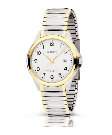 De Olympic Horloge - OL26DSS145B is een stijlvolle polshorloge met een roestvrijstalen kast en zilverkleurige, uitrekbare band. Het heeft een analoge wijzerplaat met Arabische cijfers en een Zwitserse kwartsbeweging, wat precisie garandeert. Draai de sluiting om het horloge veilig om je pols te dragen. Ideaal voor dagelijks gebruik met een waterdichtheidsniveau van 10 ATM.