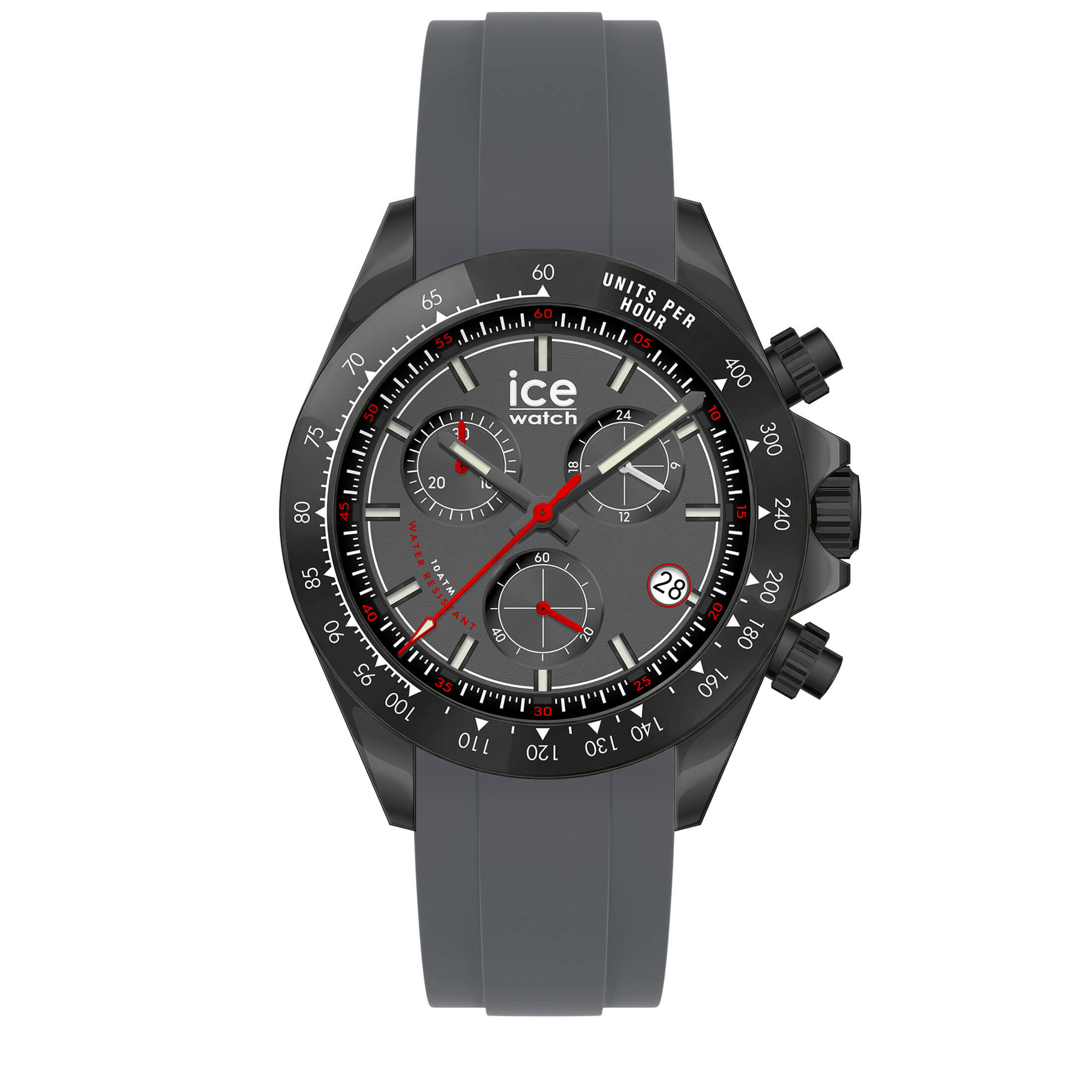 De BEWATCH Iron Grey 41mm, met modelnummer 025629, heeft een robuuste kunststof-siliconen kast en band in grijs, en een zwarte wijzerplaat met strepen. Uitgerust met quartz uurwerk, datumaanduiding, en chronograaf. Waterbestendig tot 10 bar. Ideaal voor dagelijks gebruik of sportieve gelegenheden, dankzij de stevige constructie en de veelzijdige uitstraling.