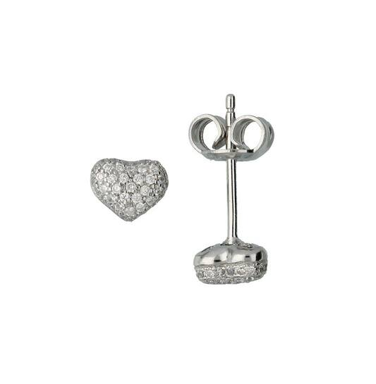 Zilveren hart oorstekers met pav&eacute; zirconia's