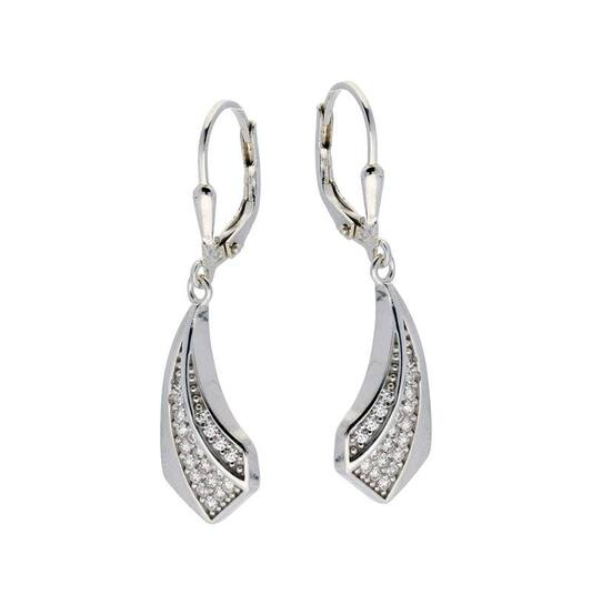 Zilveren gerhodineerde oorhangers met zirconia's