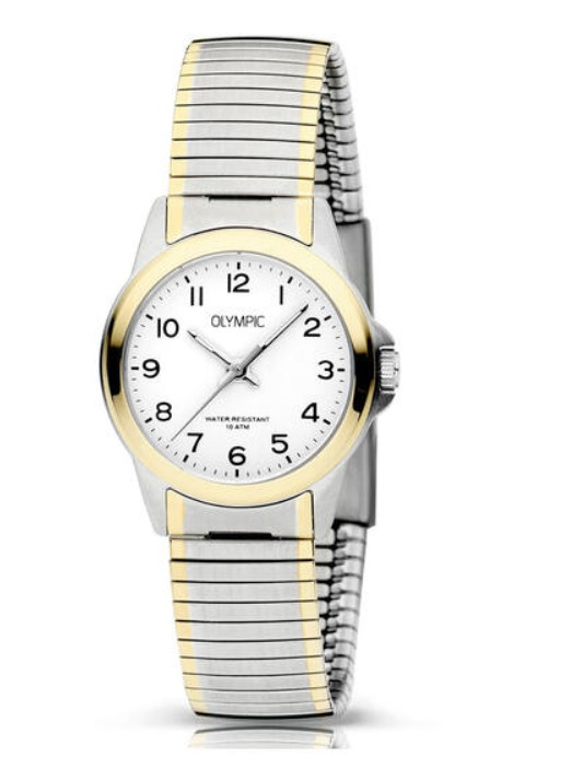 Olympic dames pols horloge staal met stalen band bicolor uit de Charlie Collectie. 10 ATM waterdicht.
