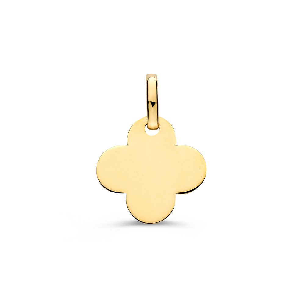 Excellent Jewelry verfijnde 14 karaat geelgouden hanger in klavervorm die perfect is om te laten graveren. Voeg een naam of datum toe en cre&euml;er een persoonlijk en betekenisvol sieraad. De minimalistische uitstraling maakt deze hanger ideaal voor dagelijks dragen of als bijzonder cadeau.