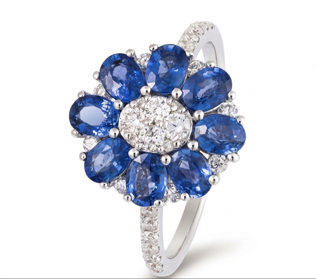 Deze prachtige ring, modelnummer AR3864, is gemaakt van 18 karaat witgoud en wordt verfraaid door een ovale saffier en briljante diamanten van 1.82 karaat. Deze nieuwe, elegante ring past perfect bij speciale gelegenheden of als statement-stuk. Draag deze ring met een stijlvolle avondjurk om de elegantie te benadrukken en te stralen op elk event.