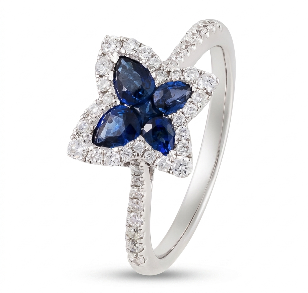 Deze 18 karaats witgouden ring, model AR3866, is voorzien van briljant geslepen diamanten van 0.96 karaat en een prachtige saffier. Draag deze verfijnde ring als een opvallend sieraad bij formele gelegenheden of als een elegant alledaags accessoire. Perfect voor wie op zoek is naar een combinatie van luxe en stijl. Ringmaat: 54.