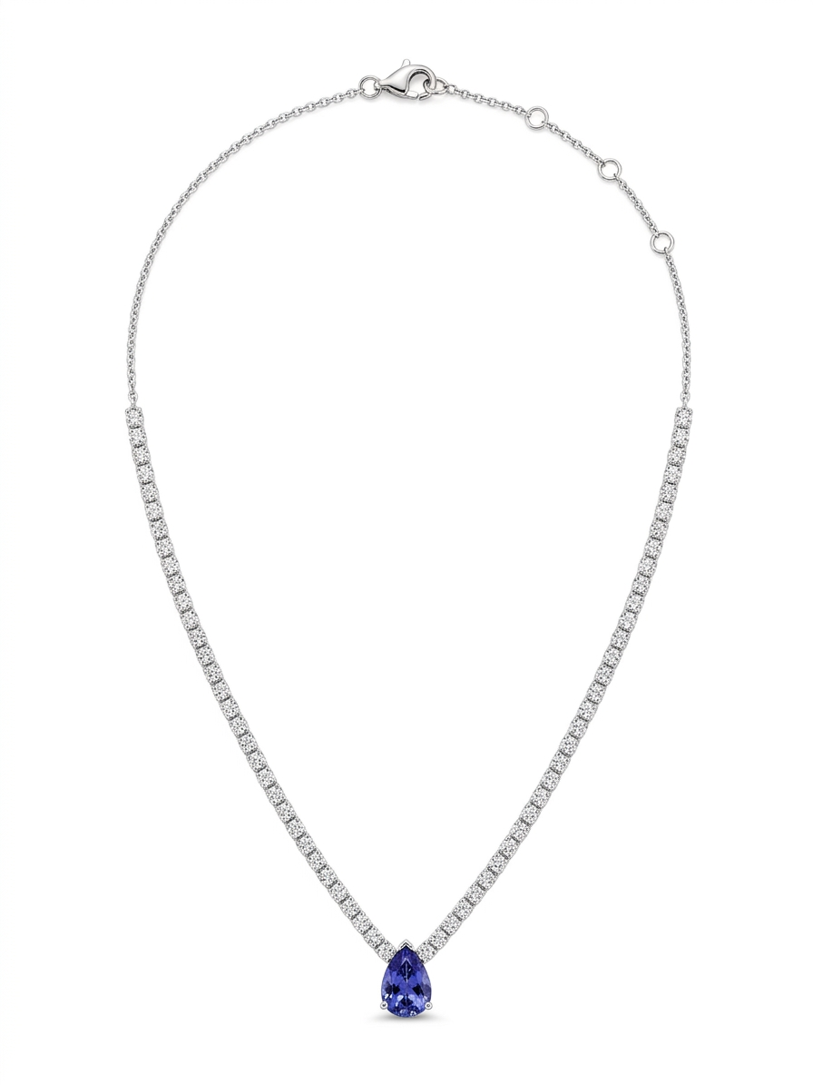 Exclusief, handgemaakt massief 18 karaat witgouden collier. De in het oog springende natuurlijke diamanten van totaal 1.43 karaat omarmen een tanzaniet van 1.57 karaat. Dankzij de verstelbare lengte is het sieraad geschikt voor diverse gelegenheden.