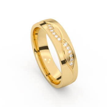 De ring is vervaardigd uit 18 karaat goud. De ring is gezet met briljant voor 0.07 ct
