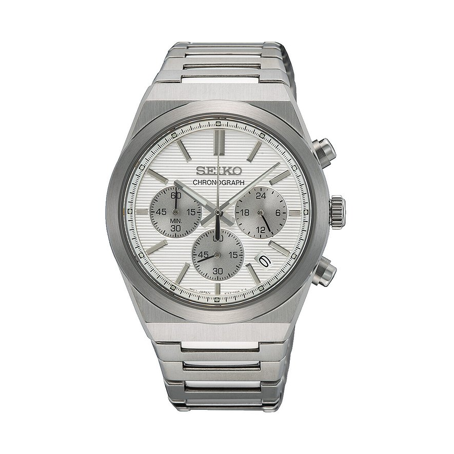 Die Herrenuhr Seiko  ist eine stilvolle Armbanduhr, die durch ihr elegantes Design und qualitativ hochwertige Verarbeitung besticht. Sie bietet Funktionen wie Chronograph, Datum und eine Wasserdichtigkeit. Die perfekte Erg&auml;nzung f&uuml;r jeden Anlass, egal ob formell oder l&auml;ssig. Tragen Sie diese Uhr am besten am Handgelenk f&uuml;r ultimativen Komfort und Stil.