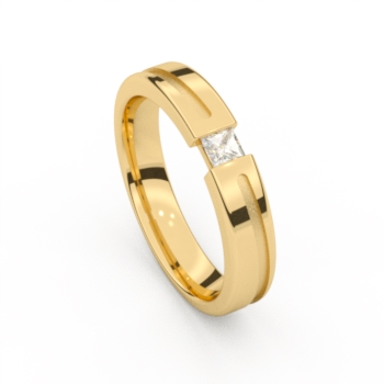 De ring is vervaardigd uit 18 karaat goud. De ring is gezet met 1 diamant van .13 punten.
