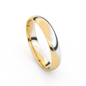 De ring is vervaardigd uit 18 karaat goud. De ring is tweekleurig een gedeelte in witgoud en geelgoud.