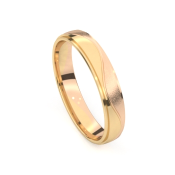 De ring is vervaardigd uit 18 karaat goud. De ring is deels mat.