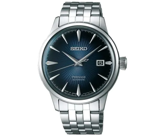 Die Herrenuhr Seiko bietet ein elegantes Edelstahlgeh&auml;use, ein edles Zifferblatt mit Sonnenschliff und einen automatischen Uhrwerksmechanismus. Sie ist wasserdicht bis 5 bar. Tragen Sie diese Uhr am besten zu formellen Anl&auml;ssen oder im B&uuml;ro, um Stil und Funktionalit&auml;t zu vereinen. Perfekt f&uuml;r den modernen Gentleman.