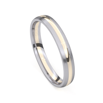 De ring is vervaardigd deels uit palladium en geelgoud 18 karaat