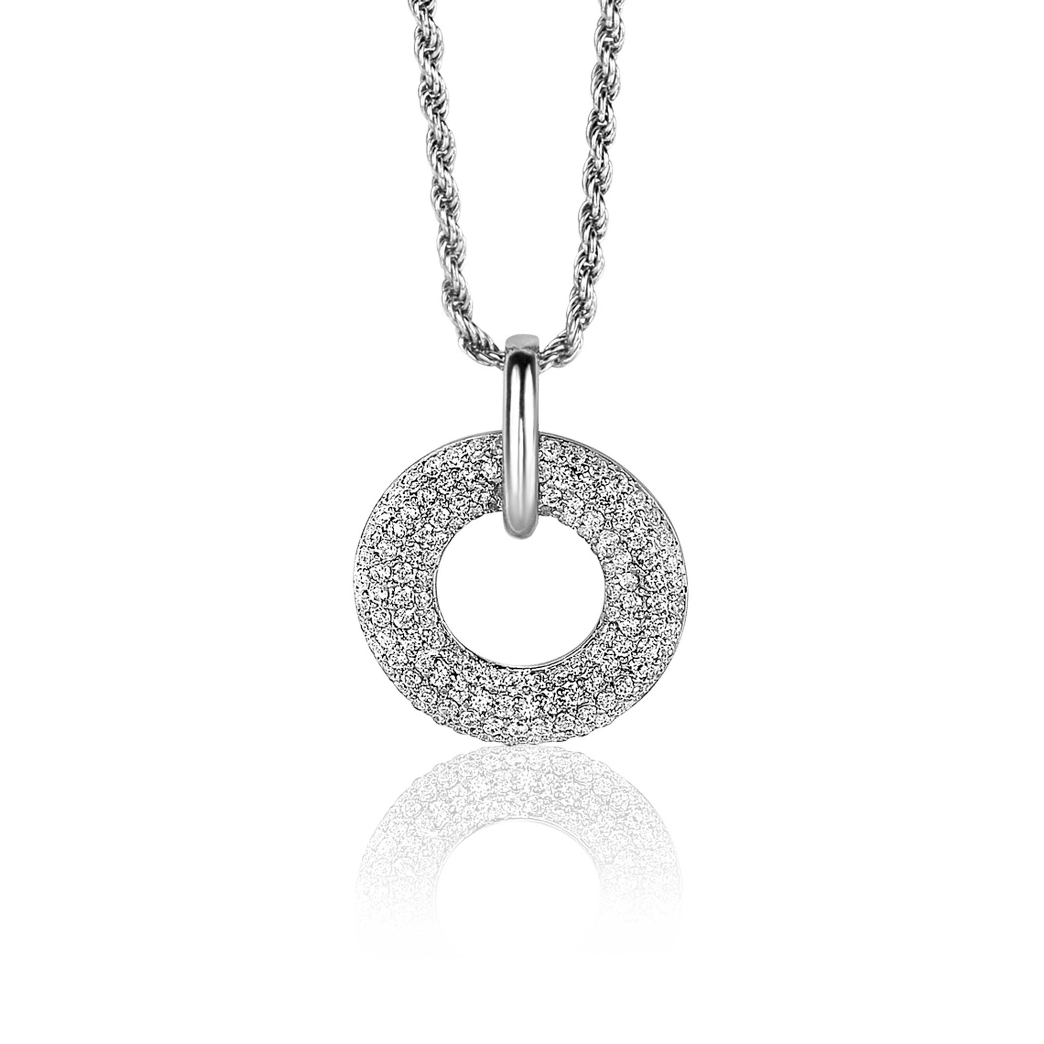 Zinzi zilveren hanger donut met pav&eacute; zirconia 16mm.