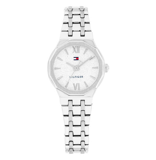 De Tommy Hilfiger MACKENZIE - &Oslash;25 - Zilverkleurig 1782889 is een elegante dameshorloge met een ronde, roestvrijstalen kast en zilverkleurige band. Het horloge heeft mineraalglas en geen datumaanduiding. Perfect voor dagelijks gebruik of formele gelegenheden. Combineer het met zilveren sieraden voor een stijlvolle uitstraling.