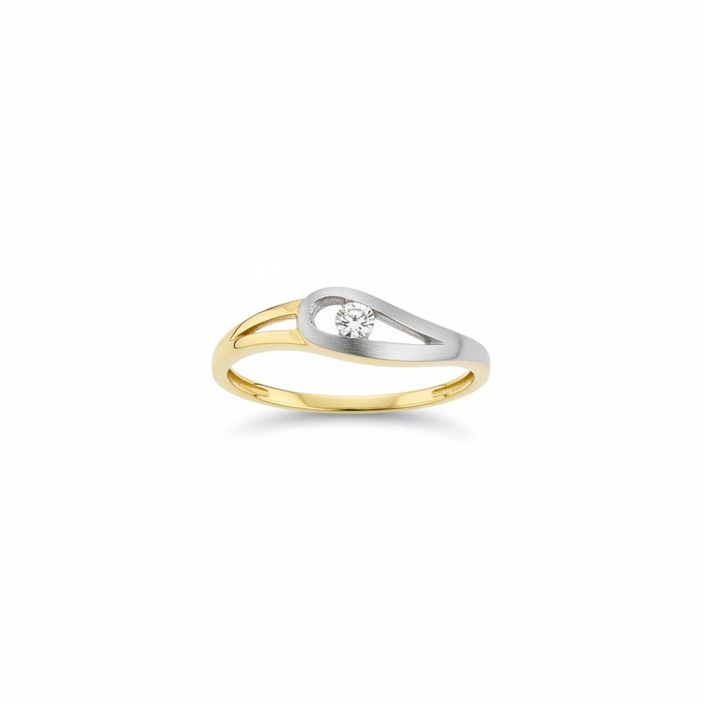 14 karaat bicolor ring met briljant gepolijst/gematteerd. 0.065 caraat G/SI