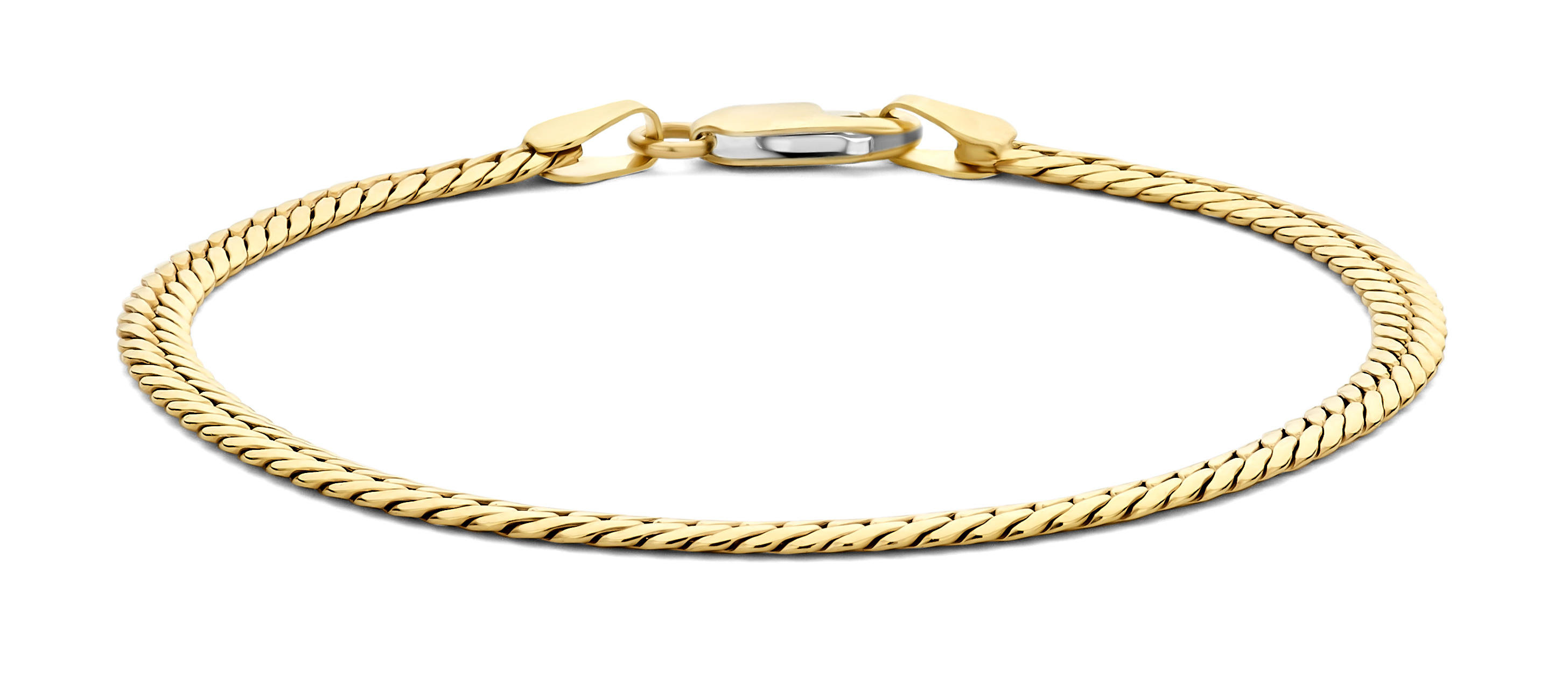 Fjory 3,7mm Gourmet Plat schakelsieraad. Goud met zilveren kern.