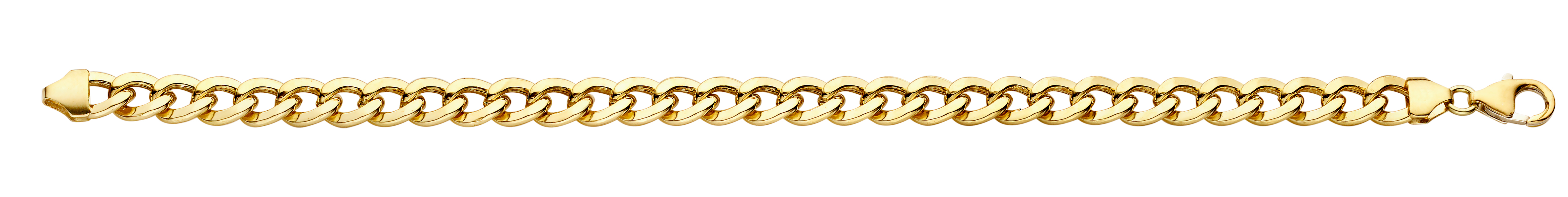 14 krt Geelgouden Gourmet schakelarmband met zilverkern. Dikte 7mm. Lengte 21cm.